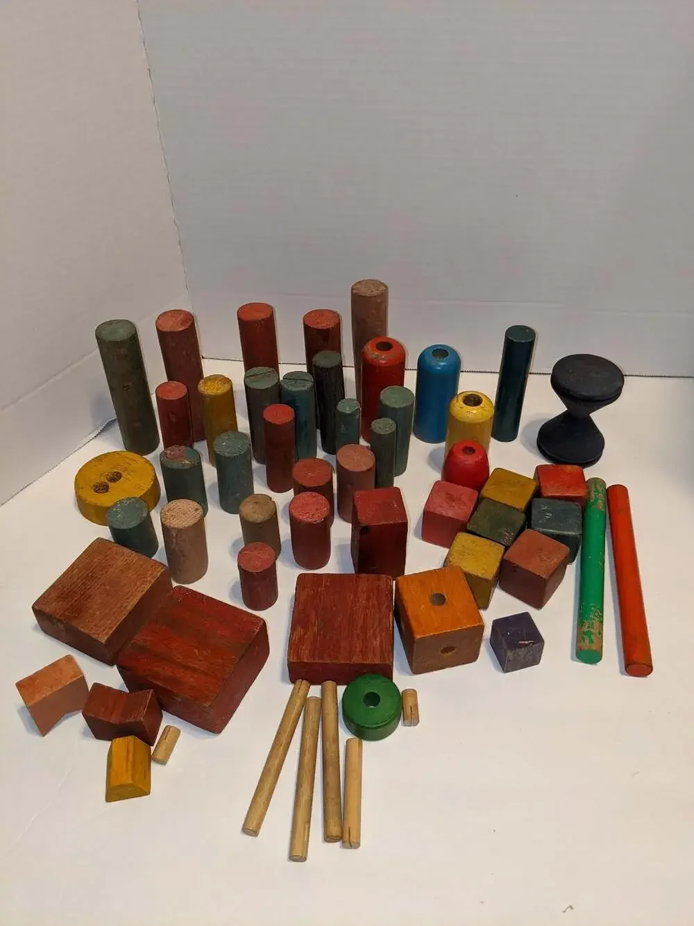 Lot Vintage Antique Children's Wooden Building Blocks Colored Scandinavian Rare